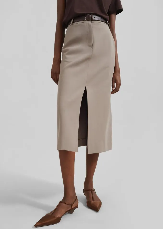Clothing Women The Frankie Shop Jacey Midi Slit Skirt 8211 Beige