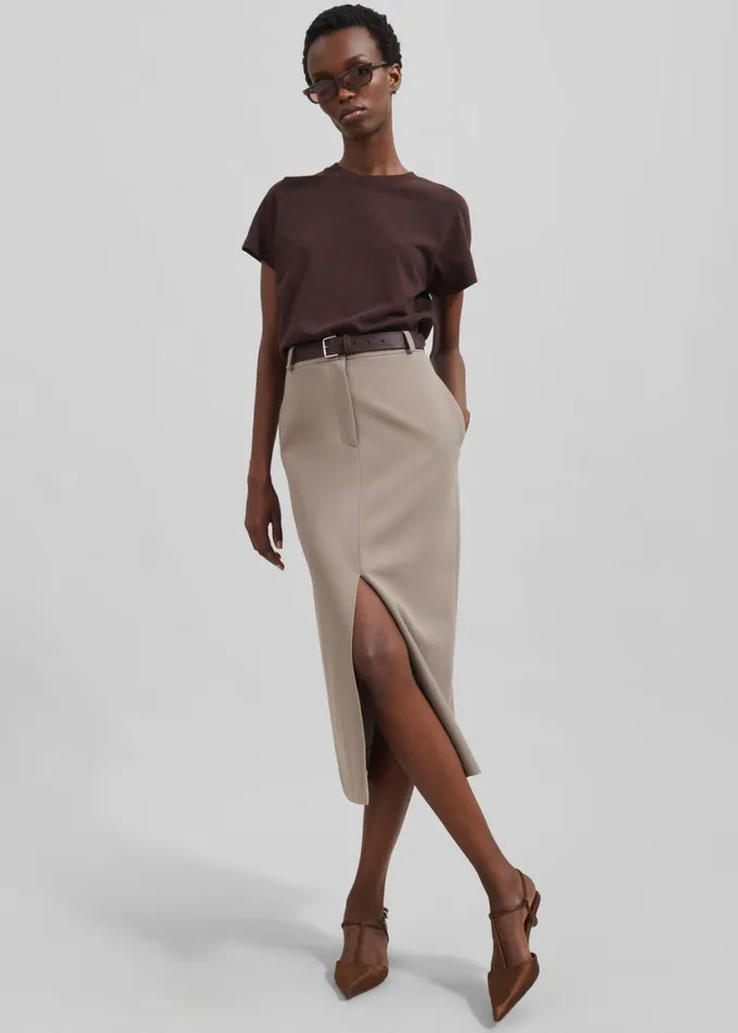 Clothing Women The Frankie Shop Jacey Midi Slit Skirt 8211 Beige
