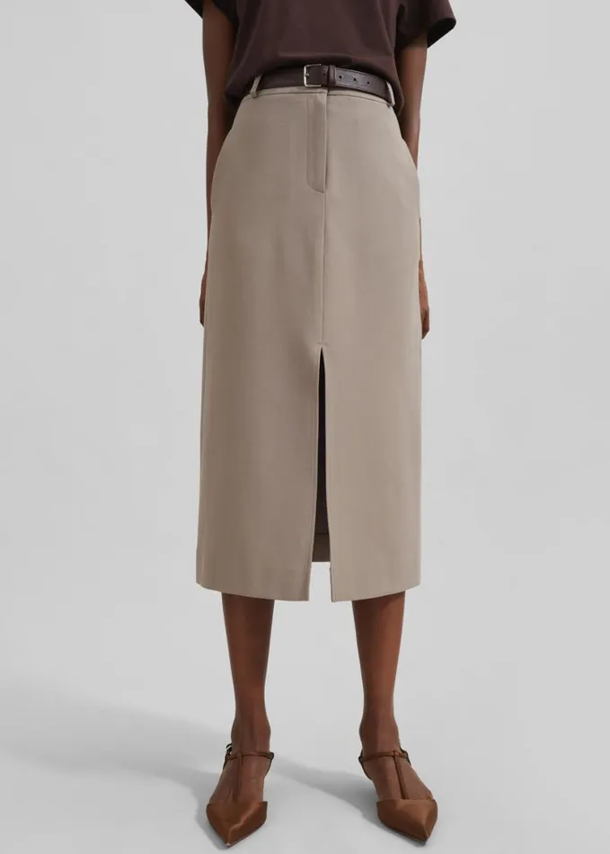 Clothing Women The Frankie Shop Jacey Midi Slit Skirt 8211 Beige