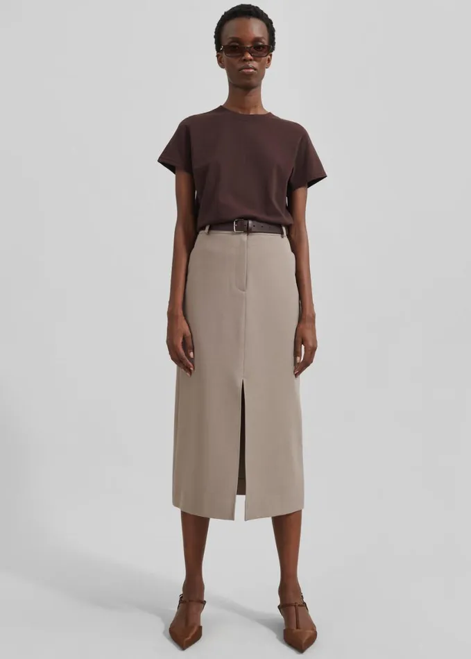 Clothing Women The Frankie Shop Jacey Midi Slit Skirt 8211 Beige