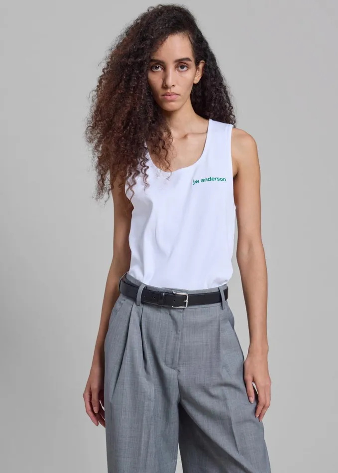 Clothing Women The Frankie Shop JW Anderson Chest Logo Embroidery Vest 8211 White
