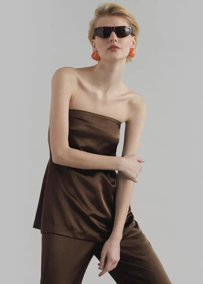 Clothing Women The Frankie Shop Kit Satin Strapless Top 8211 Brown