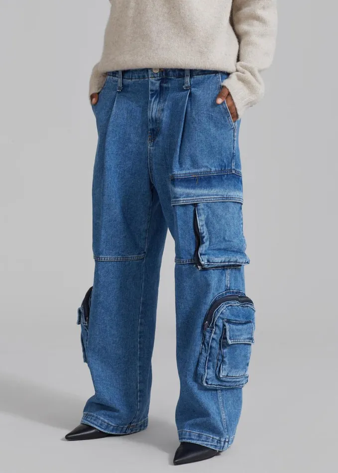 Clothing Women The Frankie Shop Lenny Cargo Jeans 8211 Blue Denim