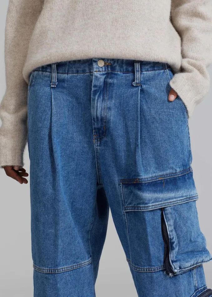 Clothing Women The Frankie Shop Lenny Cargo Jeans 8211 Blue Denim