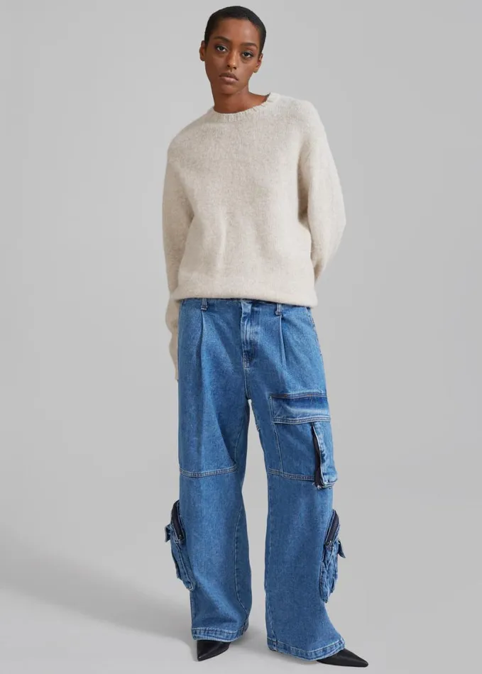 Clothing Women The Frankie Shop Lenny Cargo Jeans 8211 Blue Denim