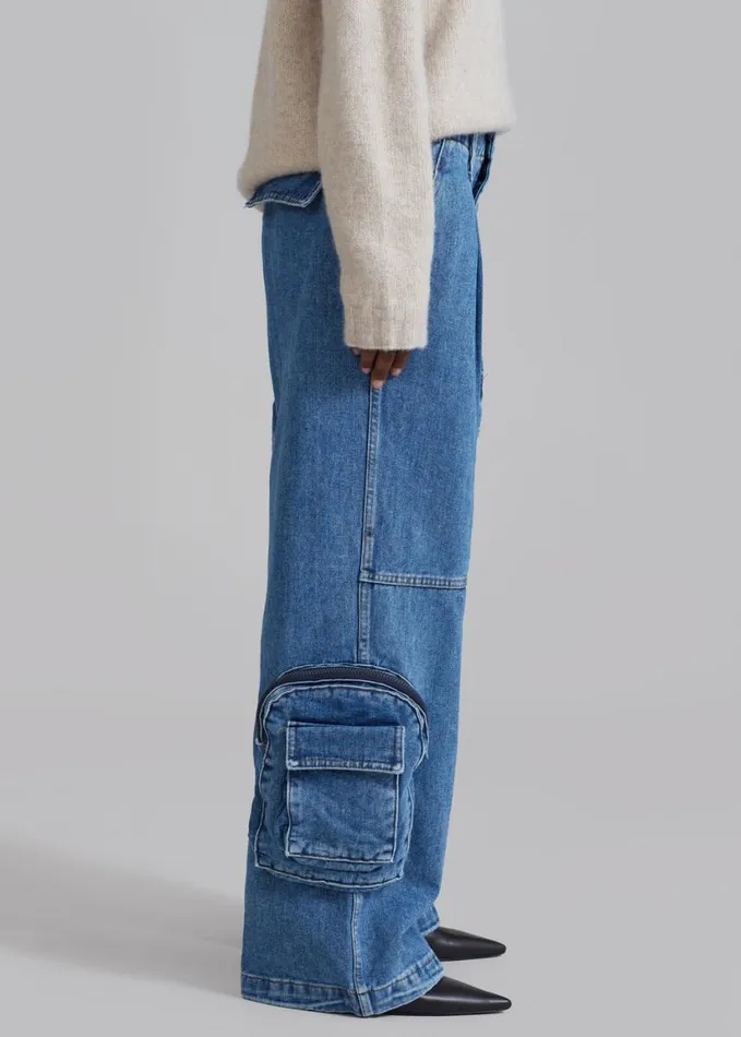 Clothing Women The Frankie Shop Lenny Cargo Jeans 8211 Blue Denim