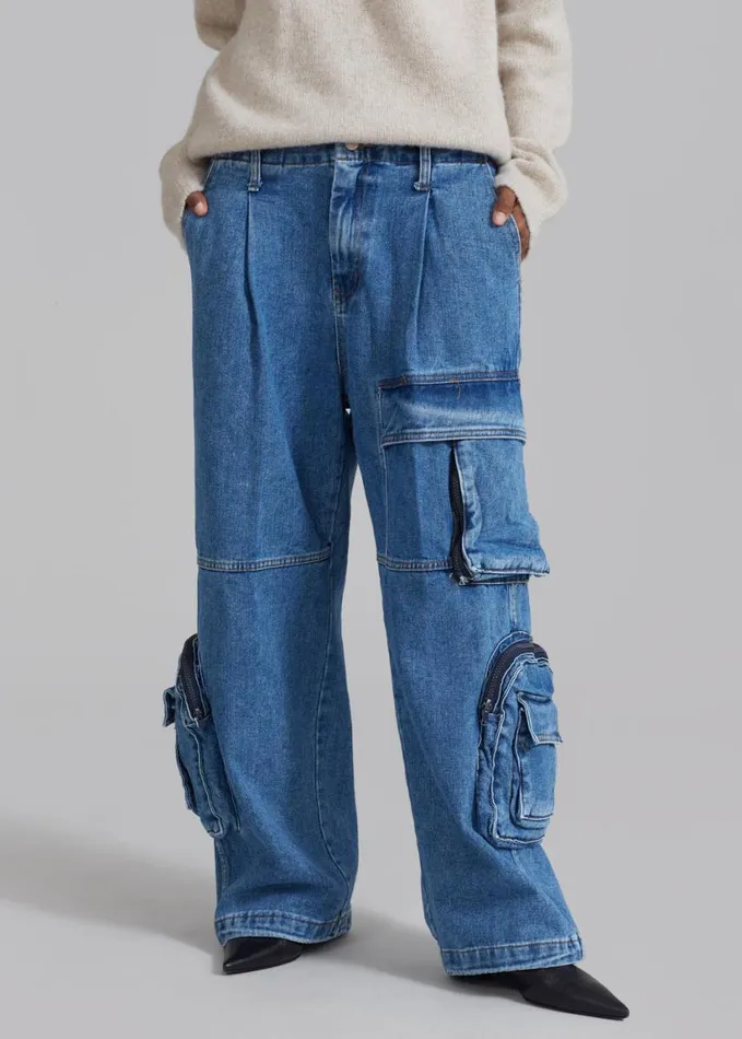Clothing Women The Frankie Shop Lenny Cargo Jeans 8211 Blue Denim