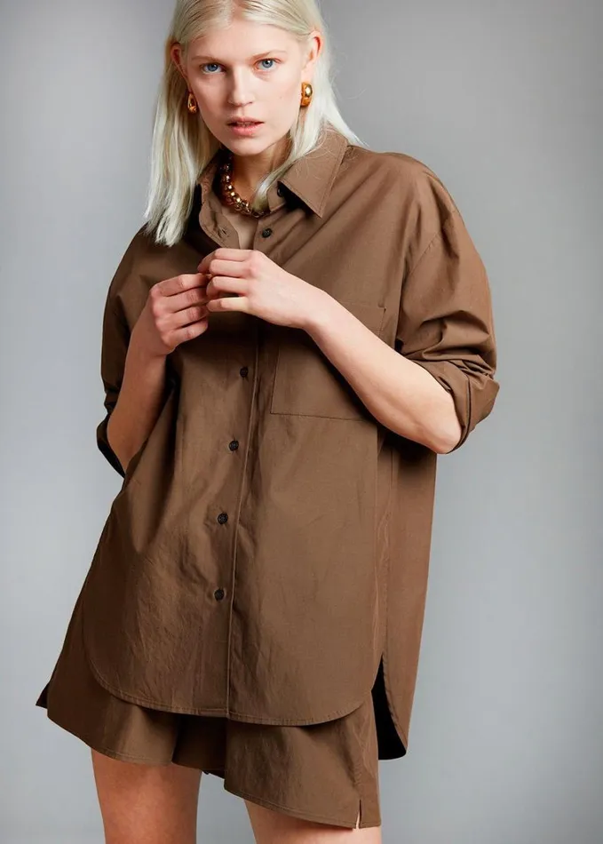 Clothing Women The Frankie Shop Lui Organic Cotton Shirt 8211 Chocolate