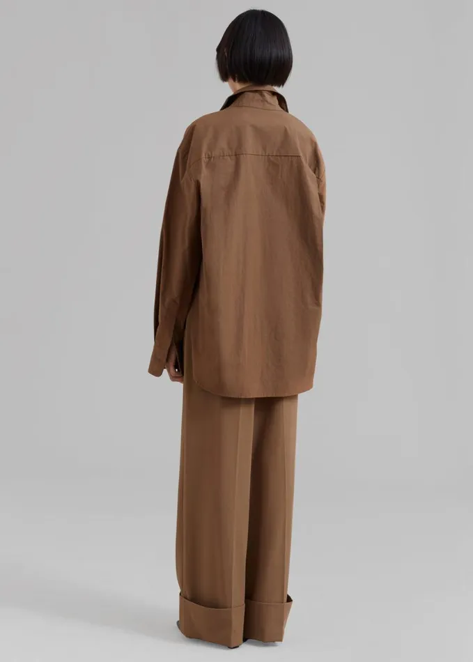 Clothing Women The Frankie Shop Lui Organic Cotton Shirt 8211 Chocolate