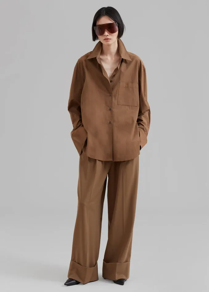 Clothing Women The Frankie Shop Lui Organic Cotton Shirt 8211 Chocolate