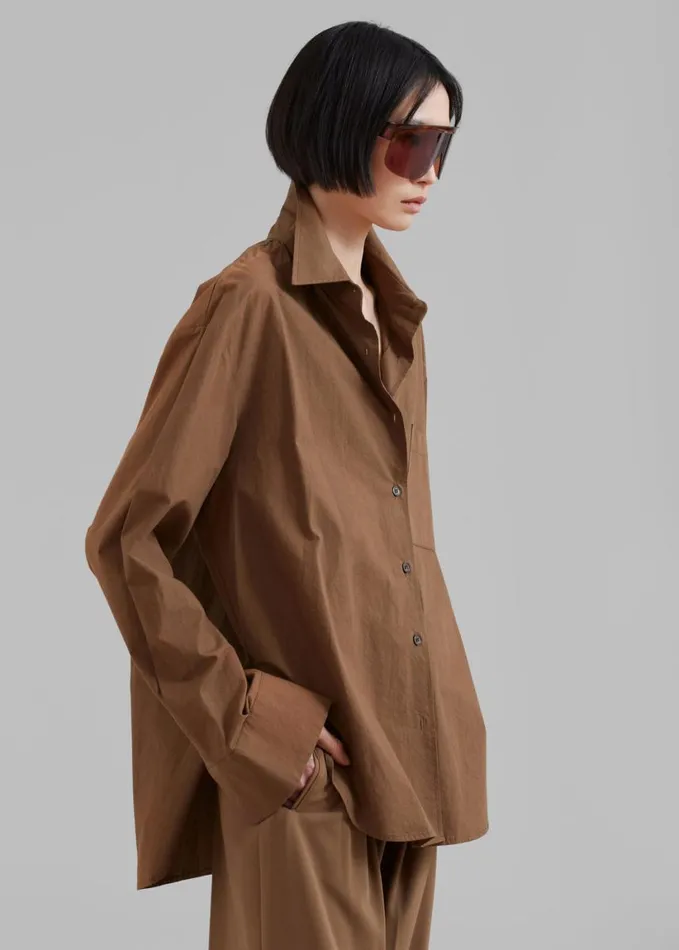 Clothing Women The Frankie Shop Lui Organic Cotton Shirt 8211 Chocolate