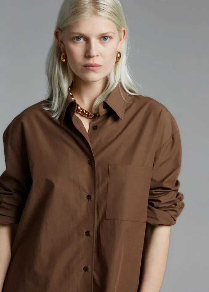 Clothing Women The Frankie Shop Lui Organic Cotton Shirt 8211 Chocolate