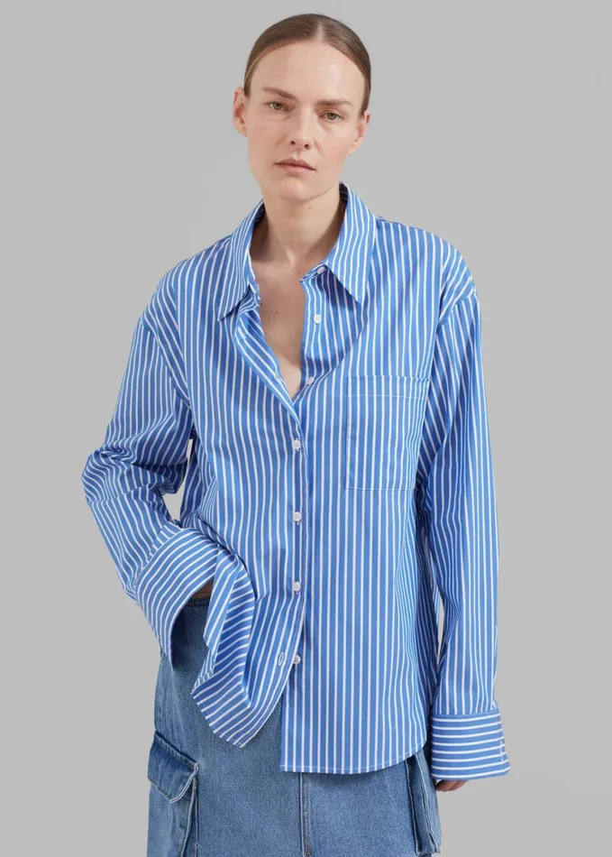 Clothing Women The Frankie Shop Lui Thin Stripe Shirt 8211 Medium Blue Stripe