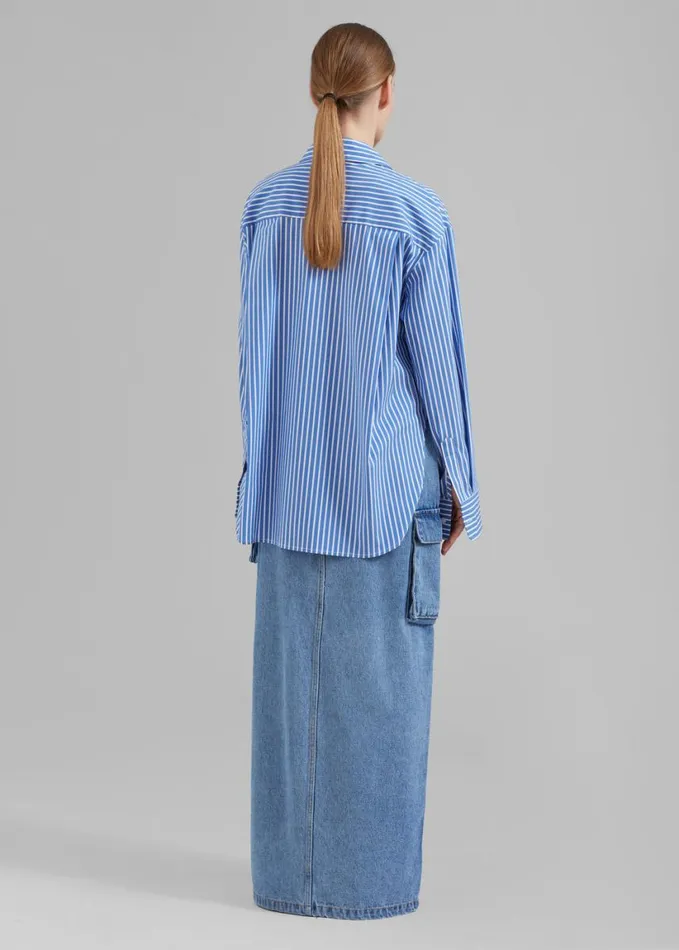 Clothing Women The Frankie Shop Lui Thin Stripe Shirt 8211 Medium Blue Stripe
