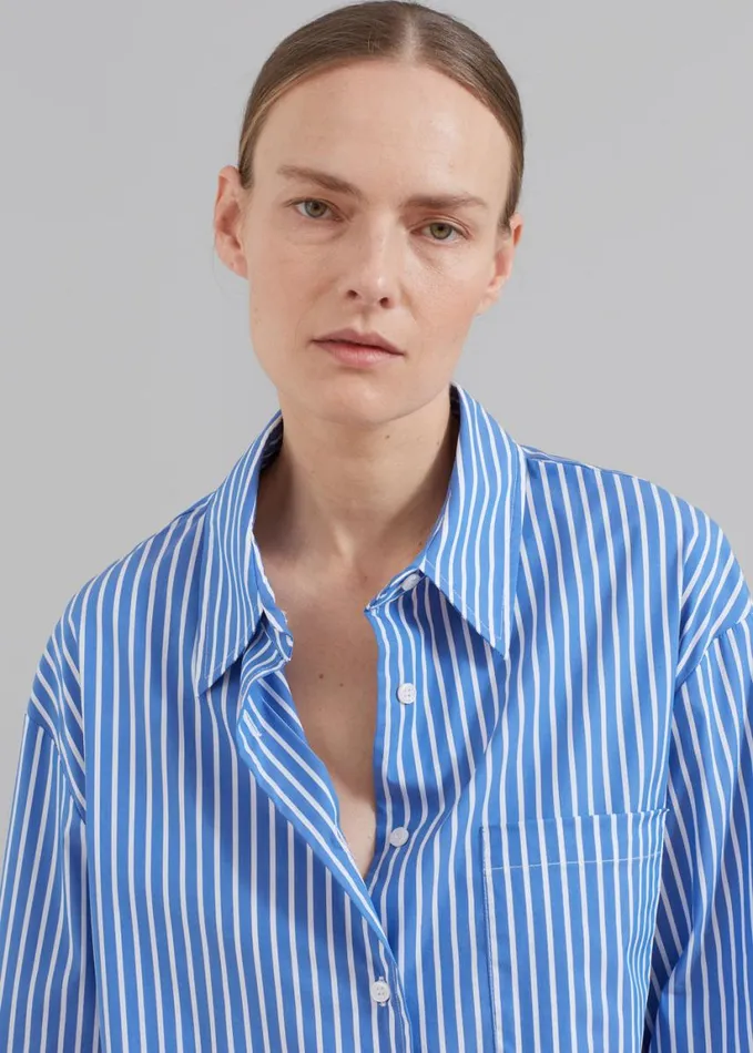 Clothing Women The Frankie Shop Lui Thin Stripe Shirt 8211 Medium Blue Stripe
