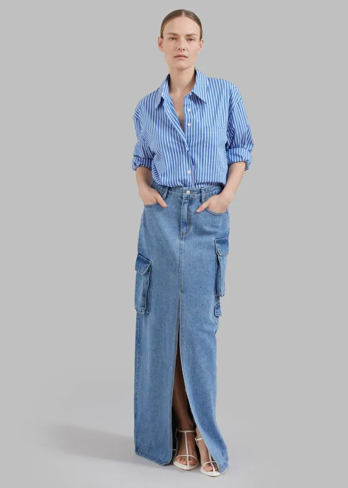 Clothing Women The Frankie Shop Lui Thin Stripe Shirt 8211 Medium Blue Stripe