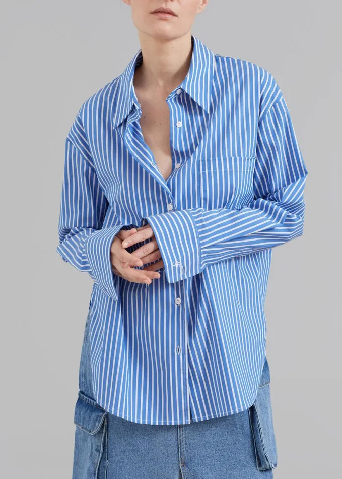 Clothing Women The Frankie Shop Lui Thin Stripe Shirt 8211 Medium Blue Stripe