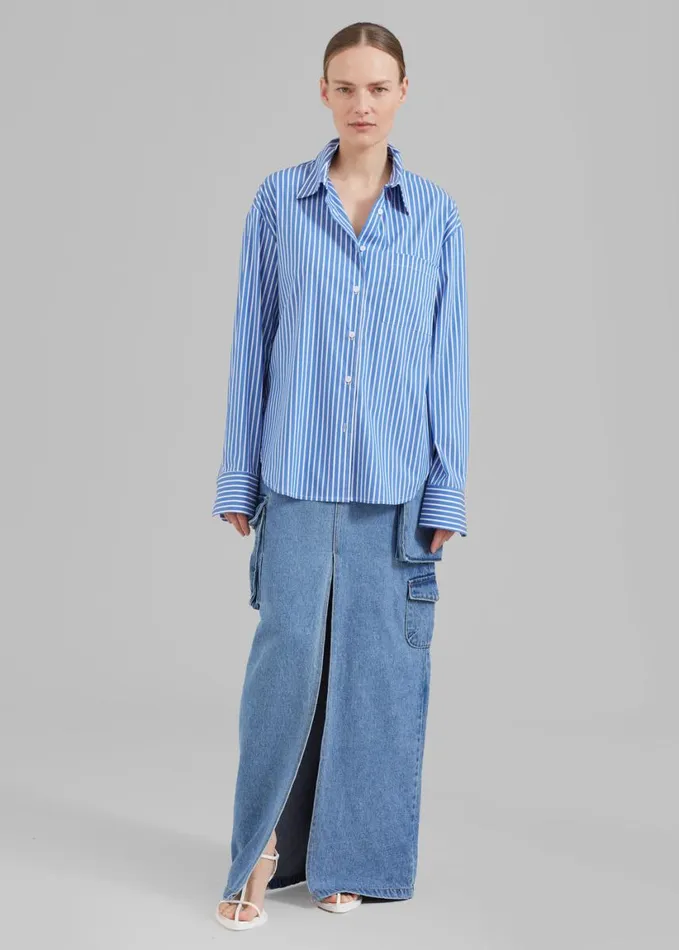Clothing Women The Frankie Shop Lui Thin Stripe Shirt 8211 Medium Blue Stripe