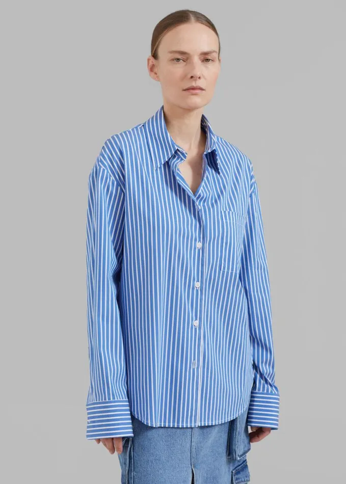 Clothing Women The Frankie Shop Lui Thin Stripe Shirt 8211 Medium Blue Stripe