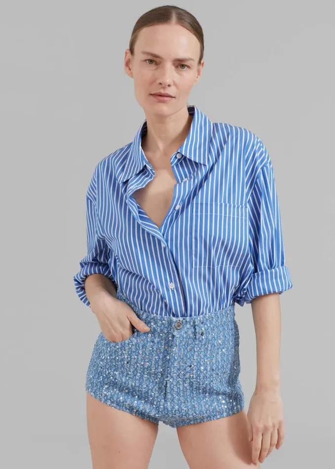 Clothing Women The Frankie Shop Lui Thin Stripe Shirt 8211 Medium Blue Stripe