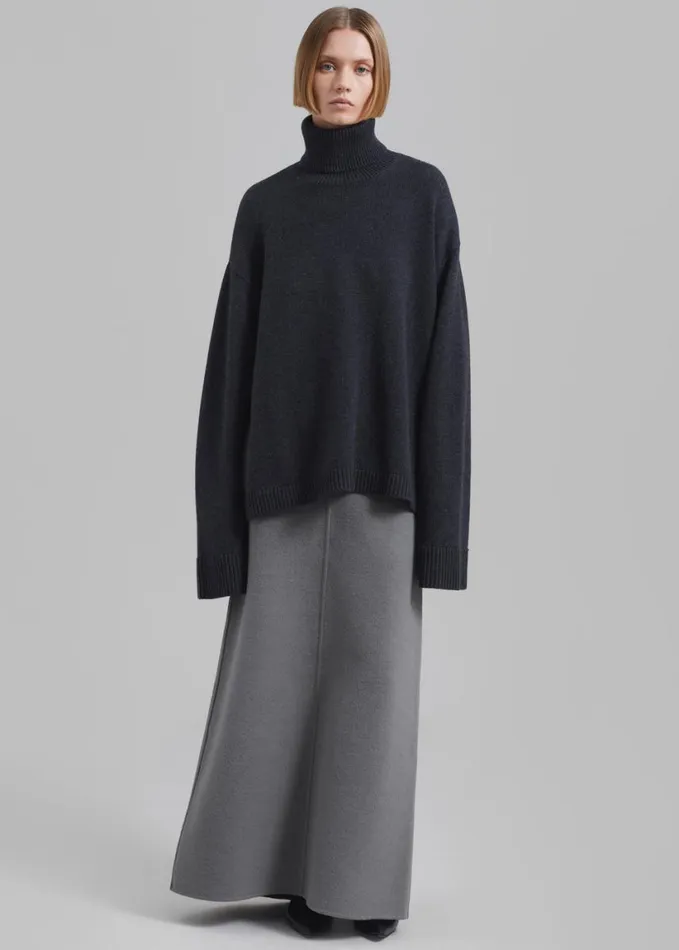 Clothing Women The Frankie Shop Malvo Long Wool Pencil Skirt 8211 Grey