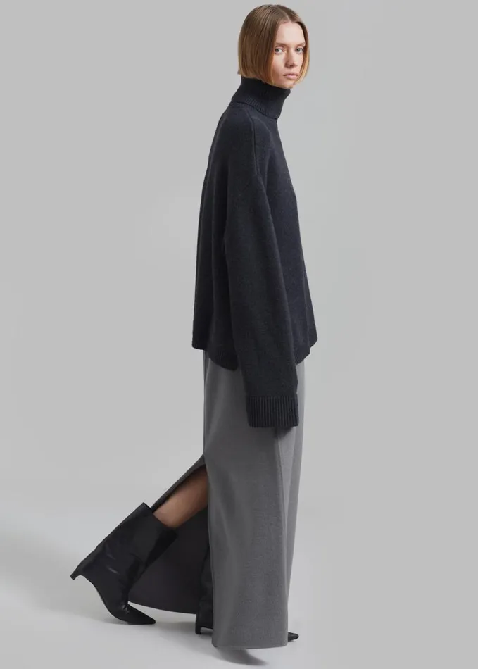 Clothing Women The Frankie Shop Malvo Long Wool Pencil Skirt 8211 Grey