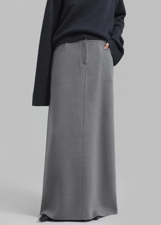Clothing Women The Frankie Shop Malvo Long Wool Pencil Skirt 8211 Grey
