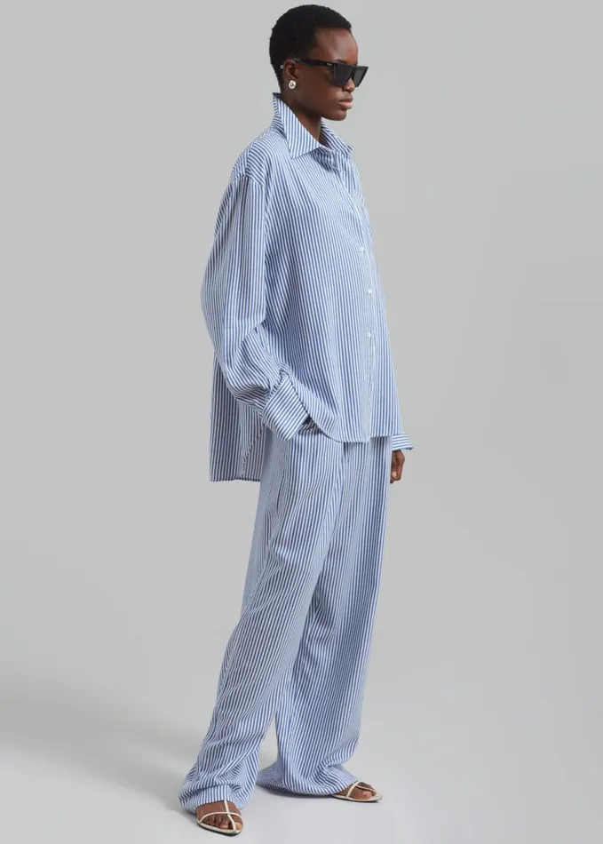 Clothing Women The Frankie Shop Mirca Fluid Elastic Pants 8211 WhiteBlue Stripe