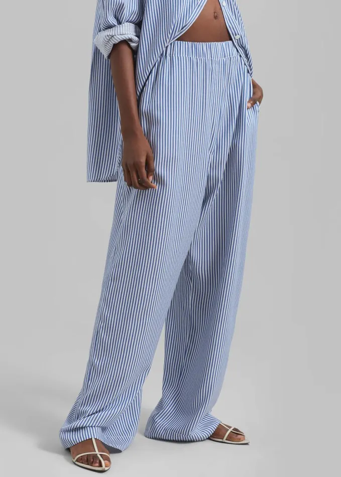 Clothing Women The Frankie Shop Mirca Fluid Elastic Pants 8211 WhiteBlue Stripe