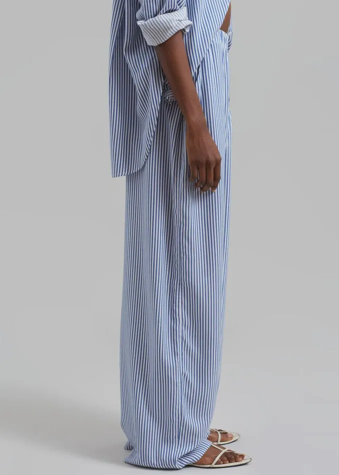Clothing Women The Frankie Shop Mirca Fluid Elastic Pants 8211 WhiteBlue Stripe