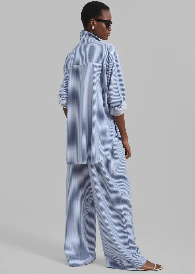 Clothing Women The Frankie Shop Mirca Fluid Elastic Pants 8211 WhiteBlue Stripe