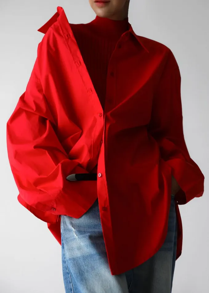 Clothing Women The Frankie Shop Prato Button Up Shirt 8211 Red