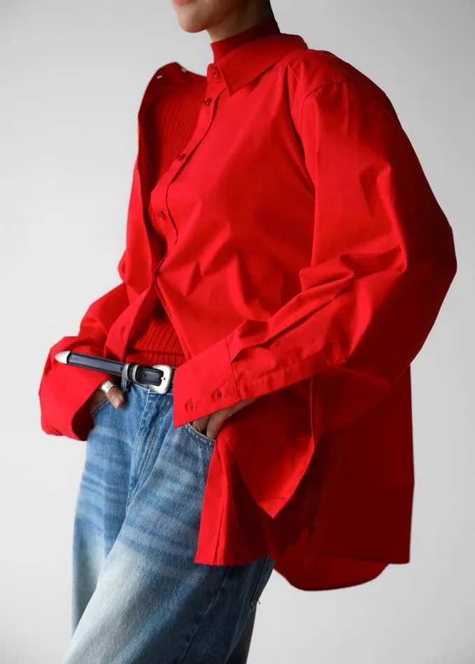 Clothing Women The Frankie Shop Prato Button Up Shirt 8211 Red