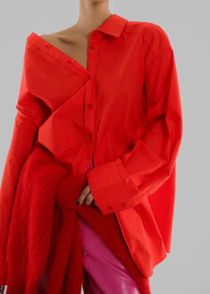 Clothing Women The Frankie Shop Prato Button Up Shirt 8211 Red