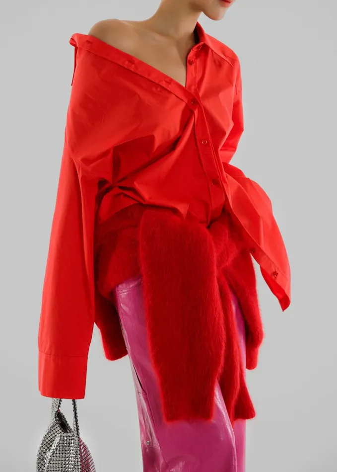 Clothing Women The Frankie Shop Prato Button Up Shirt 8211 Red