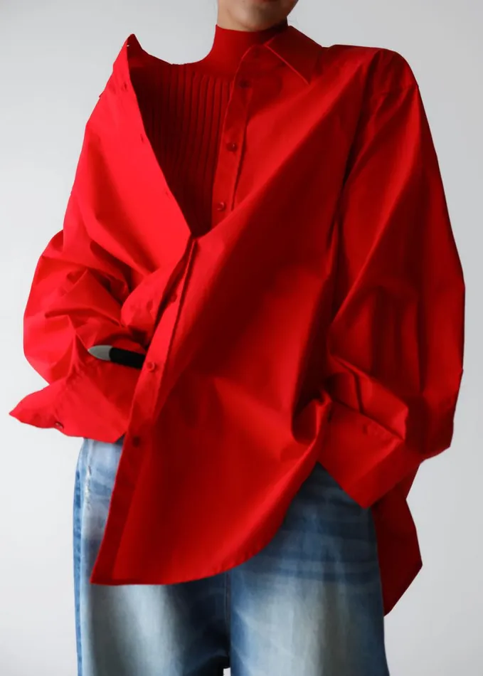 Clothing Women The Frankie Shop Prato Button Up Shirt 8211 Red