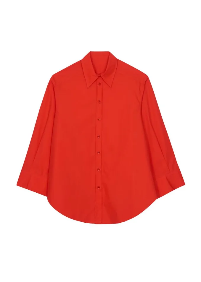 Clothing Women The Frankie Shop Prato Button Up Shirt 8211 Red
