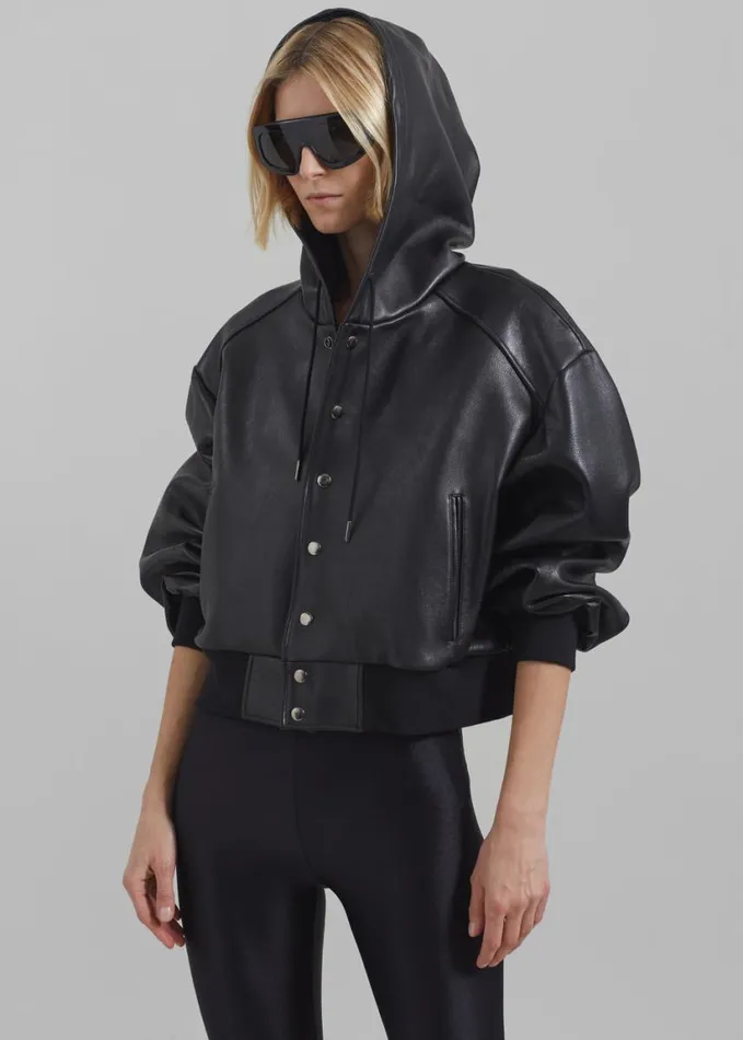 Clothing Women The Frankie Shop Rai Leather Hooded Bomber 8211 Black
