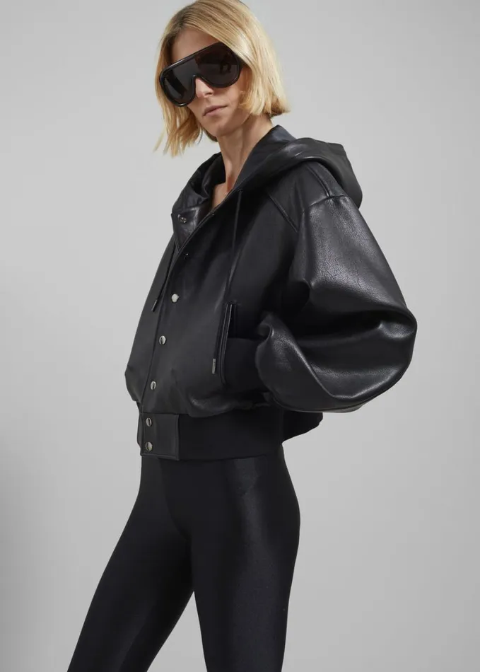 Clothing Women The Frankie Shop Rai Leather Hooded Bomber 8211 Black