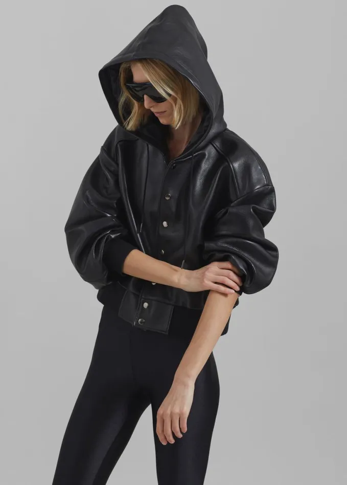 Clothing Women The Frankie Shop Rai Leather Hooded Bomber 8211 Black