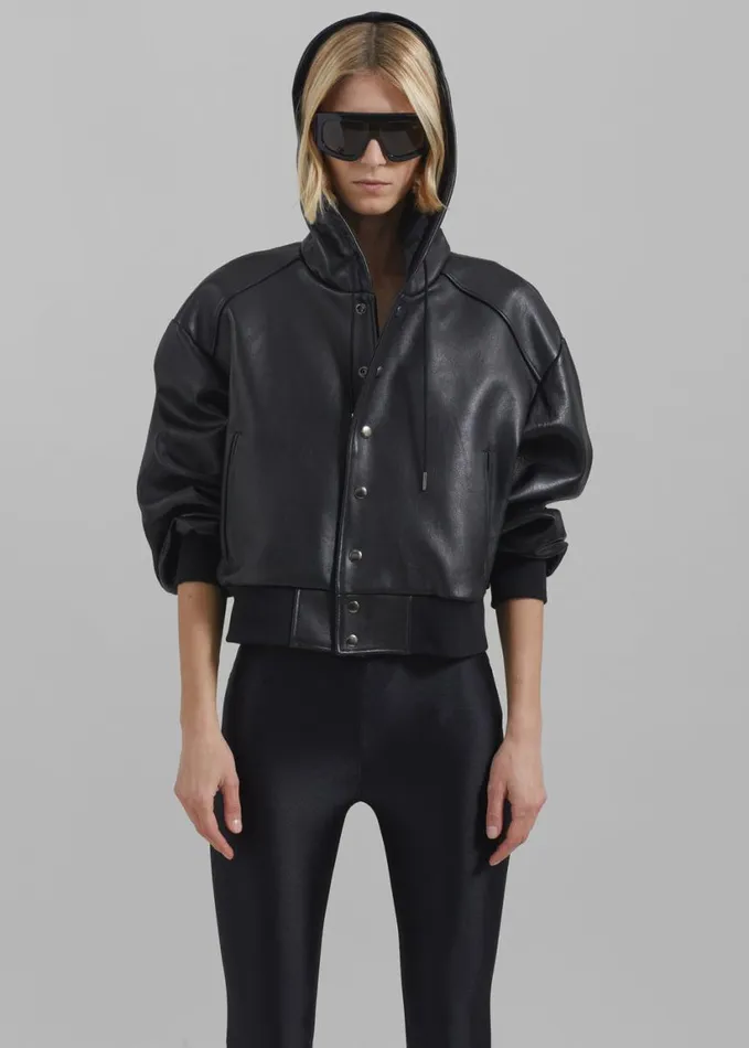 Clothing Women The Frankie Shop Rai Leather Hooded Bomber 8211 Black