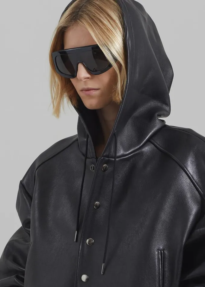 Clothing Women The Frankie Shop Rai Leather Hooded Bomber 8211 Black