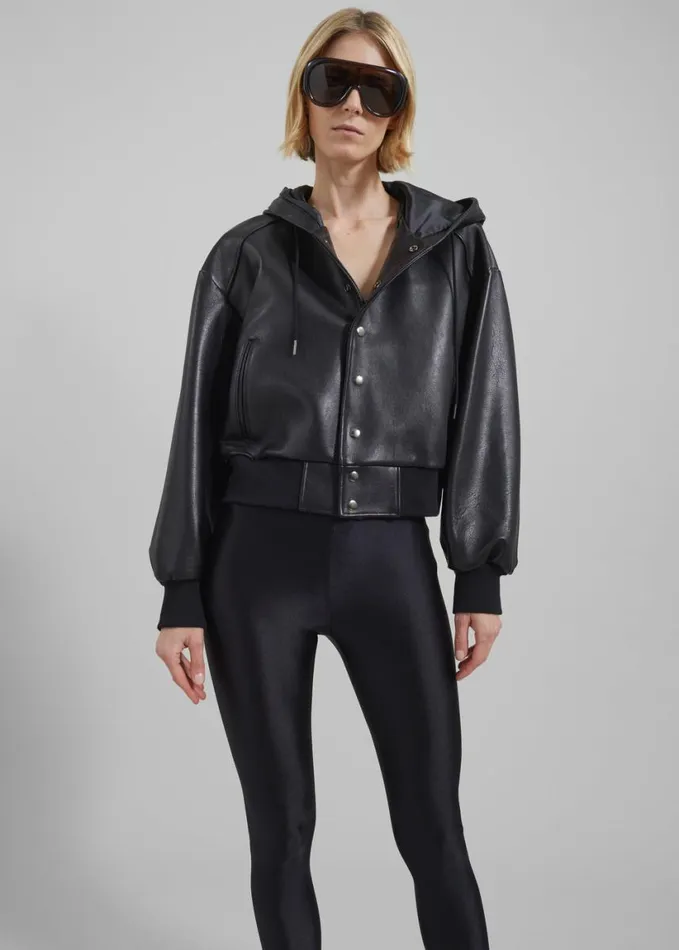 Clothing Women The Frankie Shop Rai Leather Hooded Bomber 8211 Black