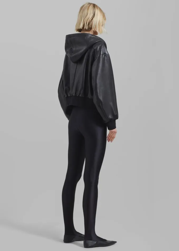 Clothing Women The Frankie Shop Rai Leather Hooded Bomber 8211 Black