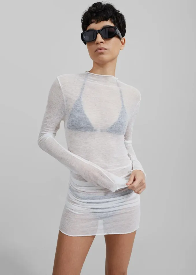 Clothing Women The Frankie Shop Rose Sheer Ruched Mini Dress 8211 White