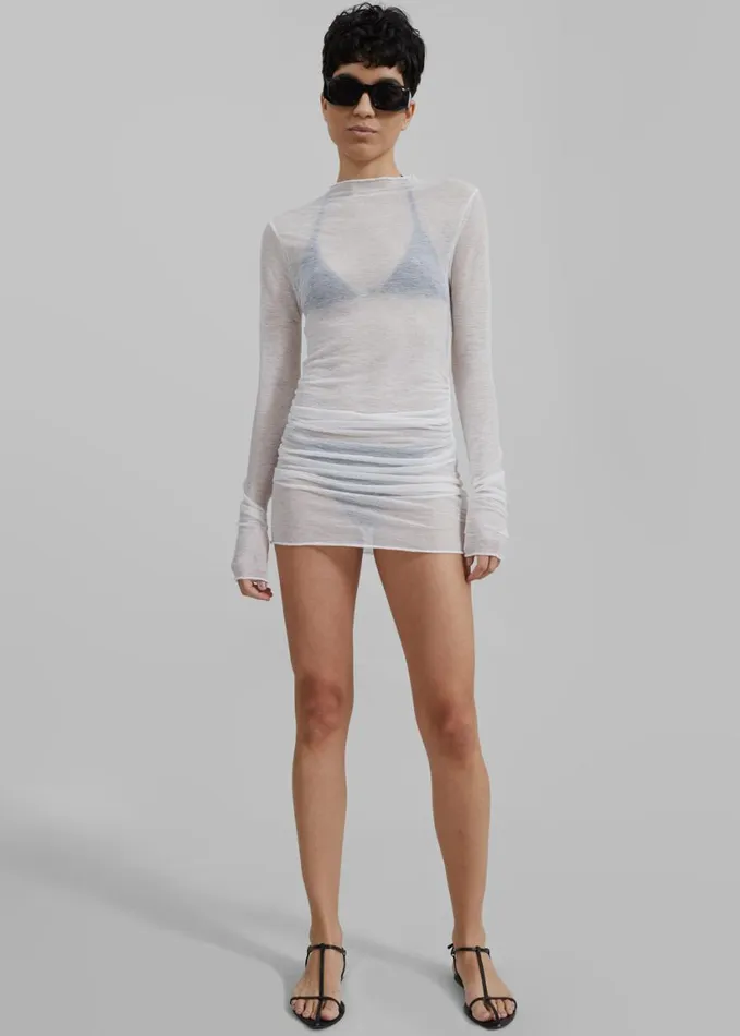 Clothing Women The Frankie Shop Rose Sheer Ruched Mini Dress 8211 White