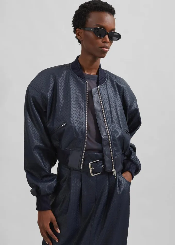Clothing Women The Frankie Shop Rotate Cropped Braided Bomber 8211 Sky Captain