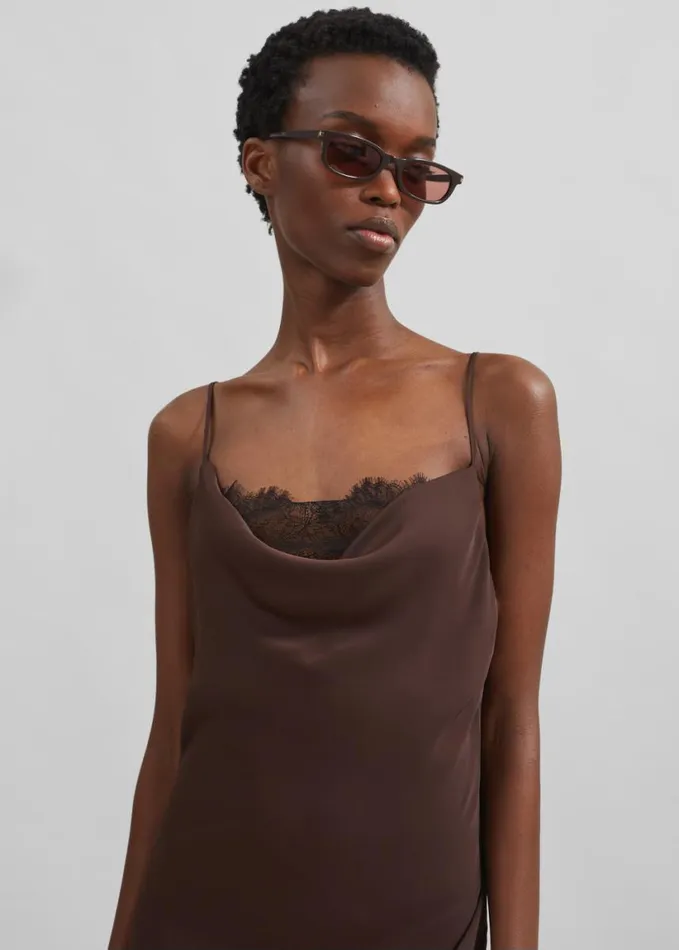 Clothing Women The Frankie Shop Rotate Lace Midi Slip Dress 8211 Chicory Coffee
