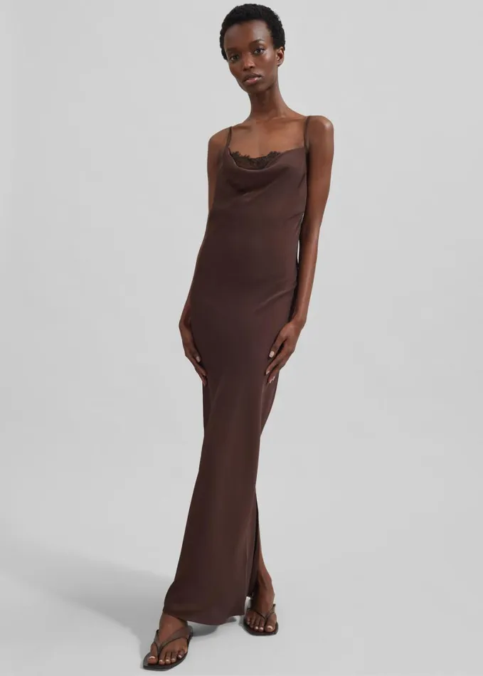 Clothing Women The Frankie Shop Rotate Lace Midi Slip Dress 8211 Chicory Coffee