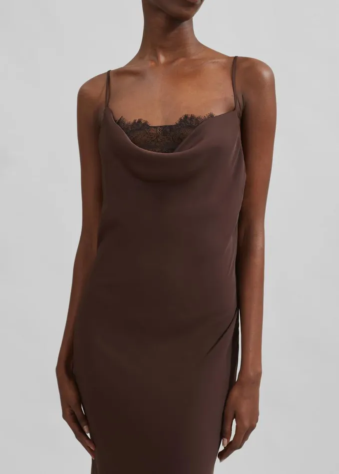 Clothing Women The Frankie Shop Rotate Lace Midi Slip Dress 8211 Chicory Coffee